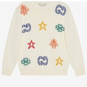 GUCCI KIDS Cream Sweater with Colorful Embroidery